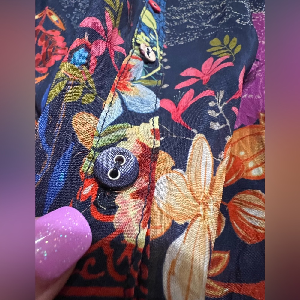 Johnny Was Maxi Floral Dress Button Front Blue Asian Print Small NWOT $328- - Picture 5 of 15